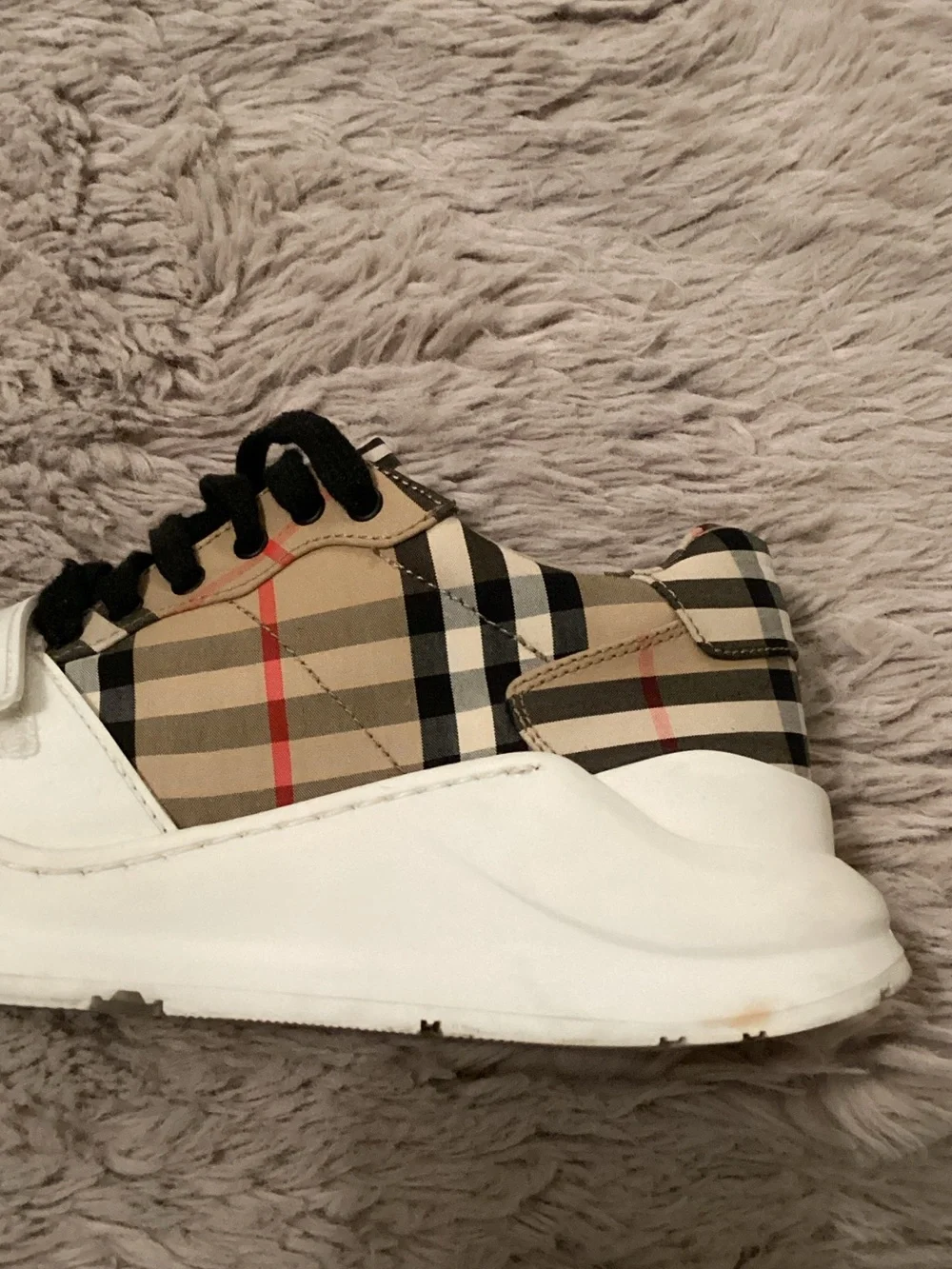 Burberry Beige Check & Black Strap Sneakers